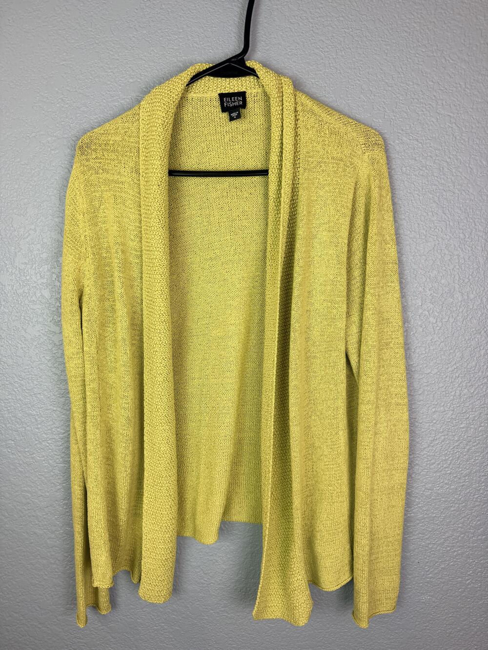 Eileen Fisher Cardigan Sweater Womens Small Yellow Silk Open Knit Lightweight